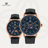 Christ Verra Jam Tangan Couple Solunae Series Strap Leather Blue Rosegold CV 51016G-25 BLU CV 51016L-25 BLU