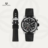 Christ Verra Men's Watch Streetline CV 12327G-20 BLK Leather Strap + Free Rubber Strap