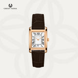 Christ Verra Casual Women's Linea Series Leather Strap Dark Brown Rosegold CV 110617L-25 WHT
