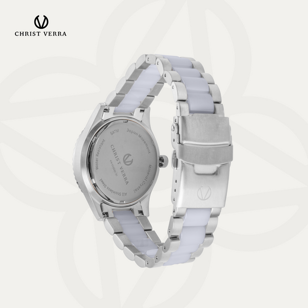 Christ Verra Casual Women's Watches Jam Tangan Wanita Tali Rantai Lady Bold  CV 12351L-51 WHT