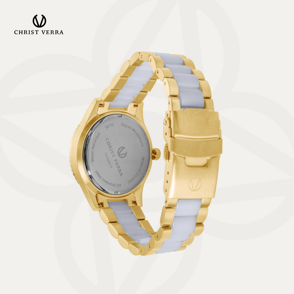Christ Verra Casual Women's Watches Jam Tangan Wanita Tali Rantai Lady Bold CV 12351L-52 WHT