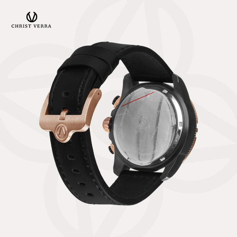 Christ Verra Casual Men's Watch Streetline Time Series Leather Strap CV 12327G-28 BLK FREE RUBBER SILICON STRAP
