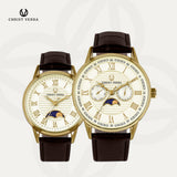 Christ Verra Jam Tangan Couple Solunae Series Strap Leather Gold CV 51016G-22 IPG CV 51016L-22 IPG