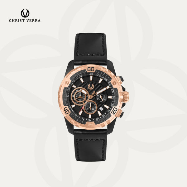 Christ Verra Casual Men's Watch Streetline Time Series Leather Strap CV 12327G-28 BLK FREE RUBBER SILICON STRAP