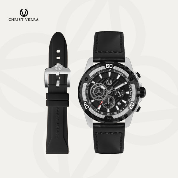 Christ Verra Casual Men's Watch Streetline Time Series Leather Strap CV 12327G-20 BLK FREE RUBBER SILICON STRAP