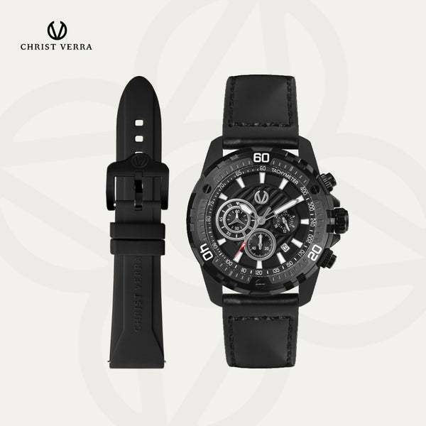 Christ Verra Casual Men's Watch Streetline Time Series Leather Strap CV 12327G-26 BLK FREE RUBBER SILICON STRAP