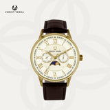 Christ Verra Jam Tangan Couple Solunae Series Strap Leather Gold CV 51016G-22 IPG CV 51016L-22 IPG