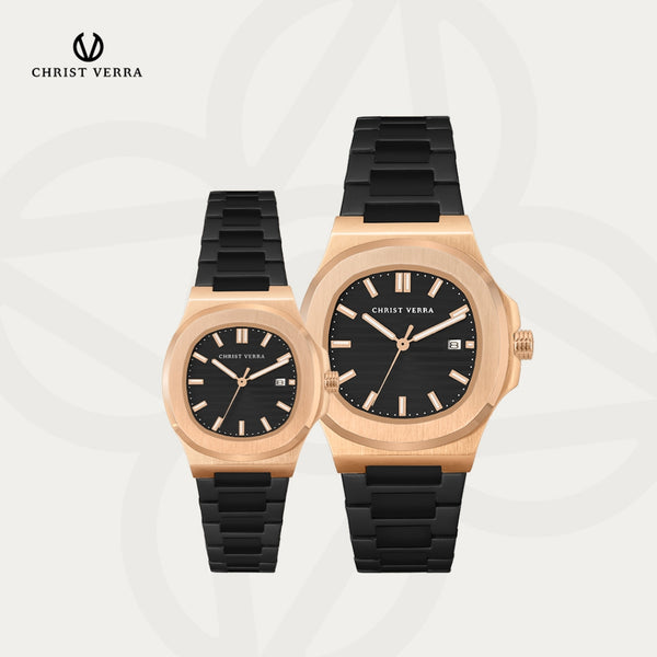 Christ Verra Jam Tangan Couple Chronograph Coppia Series CV 921548G-18 BLK CV 921548L-18 BLK