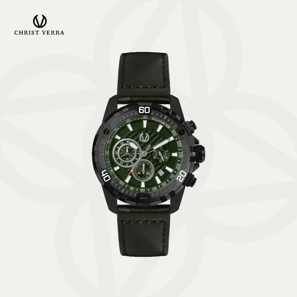 Christ Verra Casual Men's Watch Streetline Time Series Leather Strap CV 12327G-26 GRN FREE RUBBER SILICON STRAP