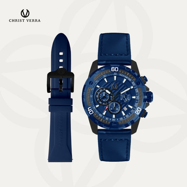 Christ Verra Casual Men's Watch Streetline Time Series Leather Strap  CV 12327G-2D BLU FREE RUBBER SILICON STRAP