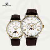 Christ Verra Jam Tangan Couple Solunae Series Strap Leather White Gold CV 51016G-23 WHT CV 51016L-23 WHT