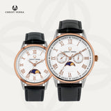 Christ Verra Jam Tangan Couple Solunae Series Strap Leather White Rosegold CV 51016G-24 WHT CV 51016L-24 WHT