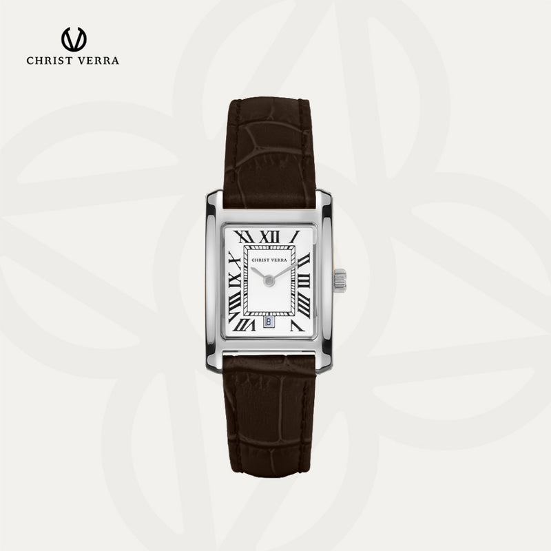 Christ Verra Casual Women's Linea Series Leather Strap Dark Brown Silver CV 110617L-21 WHT