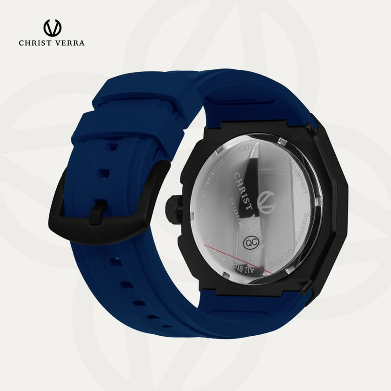 Christ Verra Casual Men's Watches Bravon Series Strap Rubber Sillicon CV 113926G-36 BLK/BLU