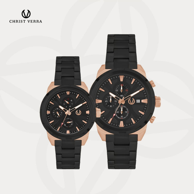 Christ Verra Jam Tangan Couple Syntra Series Strap Stainless Steel CV 12227G-18 BLK  CV 12227L-18 BLK