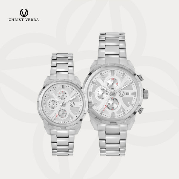 Christ Verra Jam Tangan Couple Syntra Series Strap Stainless Steel CV 12227G-11 WHT  CV 12227L-11 WHT