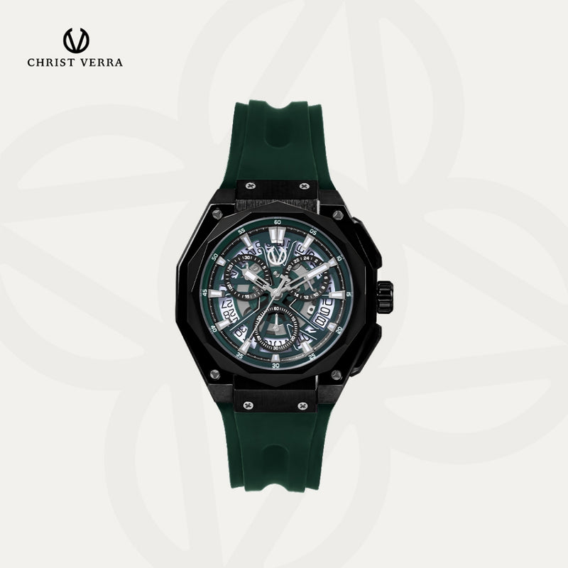 Christ Verra Casual Men's Watches Bravon Series Strap Rubber Sillicon CV 113926G-36 BLK/GRN