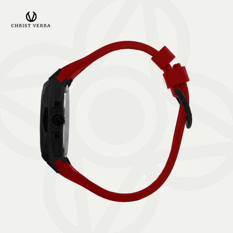 Christ Verra Casual Men's Watches Bravon Series Strap Rubber Sillicon CV 113926G-36 BLK/RED