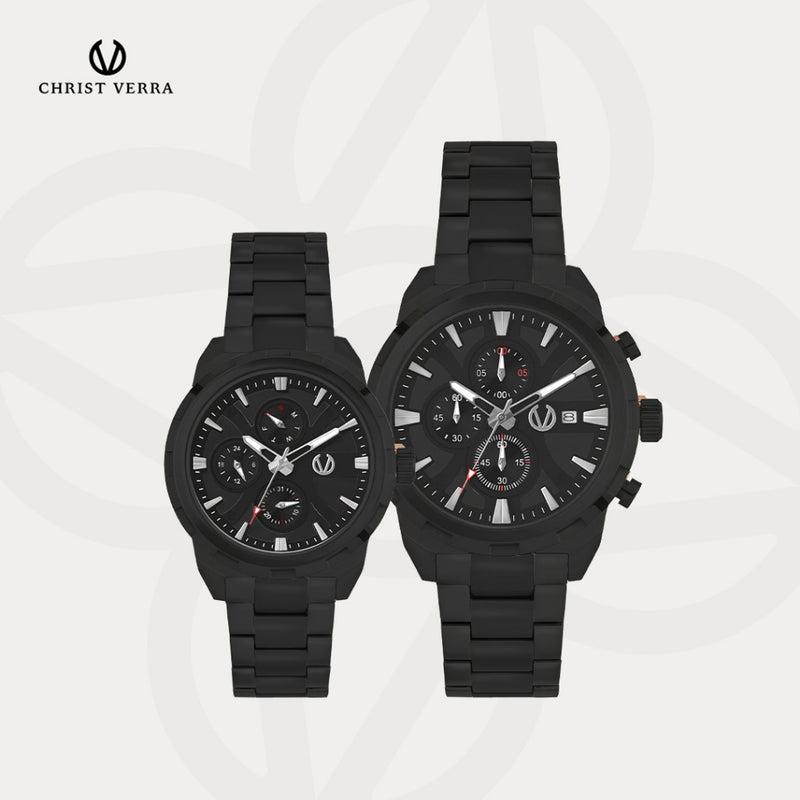Christ Verra Jam Tangan Couple Syntra Series Strap Stainless Steel  CV 12227G-16 BLK  CV 12227L-16 BLK