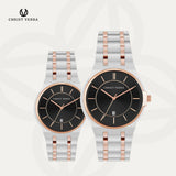 Christ Verra Jam Tangan Couple AMORÉL Series Strap Stainless Steel CV 12405G-14 BLK CV 12405L-14 BLK